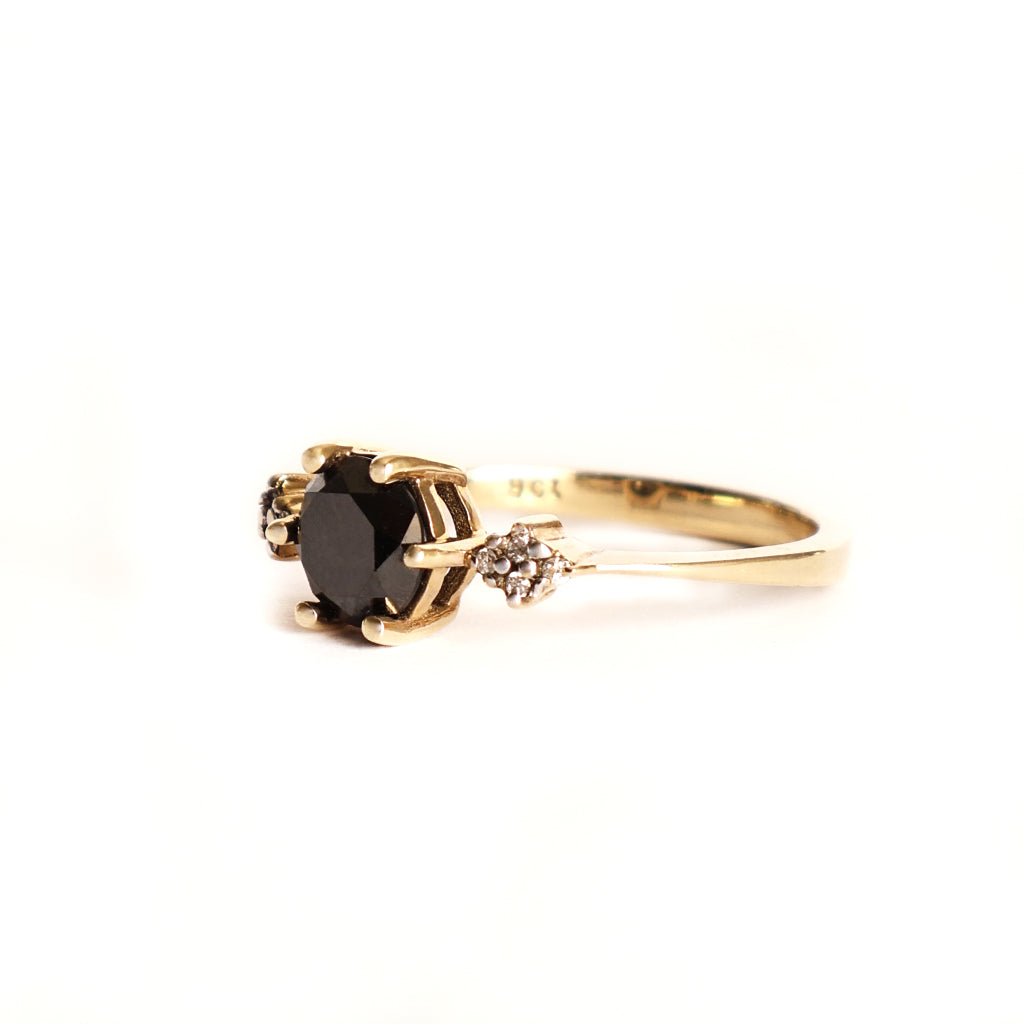 Quaint Black Diamond with Quadrant White Diamond Highlights Ring