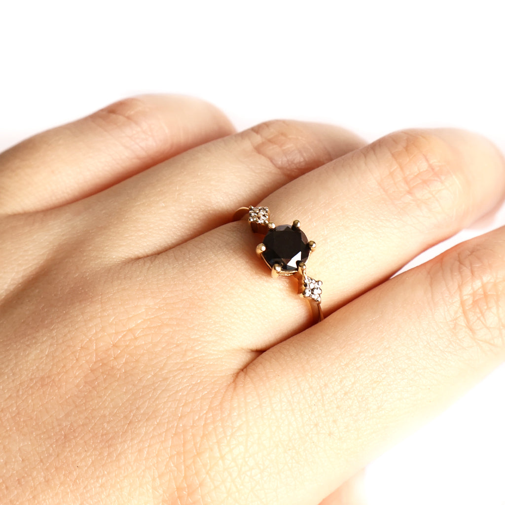 Quaint Black Diamond with Quadrant White Diamond Highlights Ring