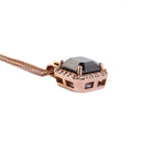 Radiant Emerald Cut Black Diamond With White Diamond Halo Rose Gold Pendant