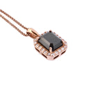 Radiant Emerald Cut Black Diamond With White Diamond Halo Rose Gold Pendant
