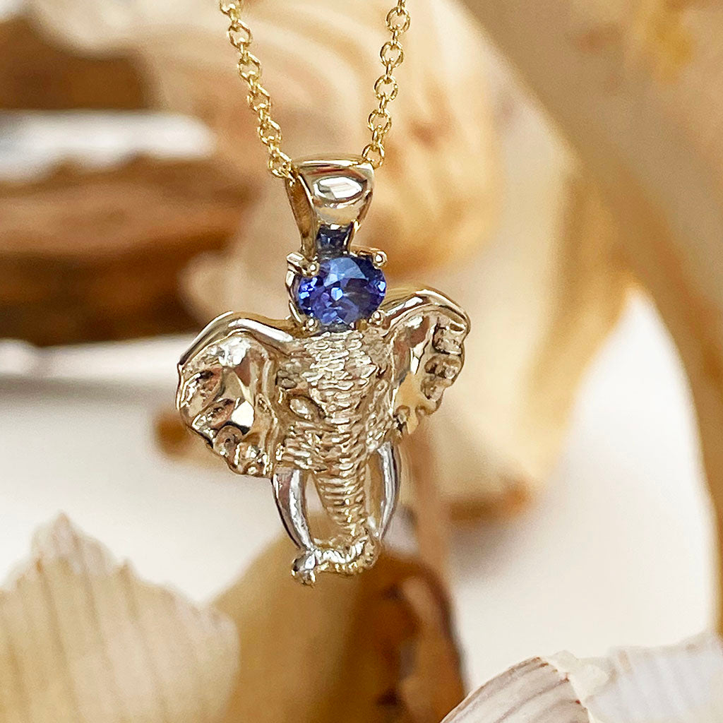 Tanzanite Gold Elephant Head Pendant Tanzanite Elephant Pendant