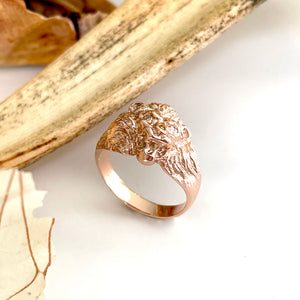 Roaring Lion with Diamond Accents in Rose Gold Ring