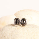 Rose Cut Cushion Shaped Black Diamond Bezel Set White Gold Studs