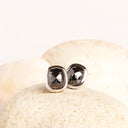 Rose Cut Cushion Shaped Black Diamond Bezel Set White Gold Studs