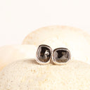 Rose Cut Cushion Shaped Black Diamond Bezel Set White Gold Studs