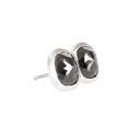 Rose Cut Cushion Shaped Black Diamond Bezel Set White Gold Studs