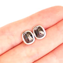Rose Cut Cushion Shaped Black Diamond Bezel Set White Gold Studs