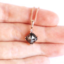 Rose Cut Cushion Shaped Black Diamond With White Diamond Highlight Rose Gold Pendant