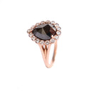 Rose Cut Pear Shaped Black Diamond Ring With White Diamond Halo in Rose Gold