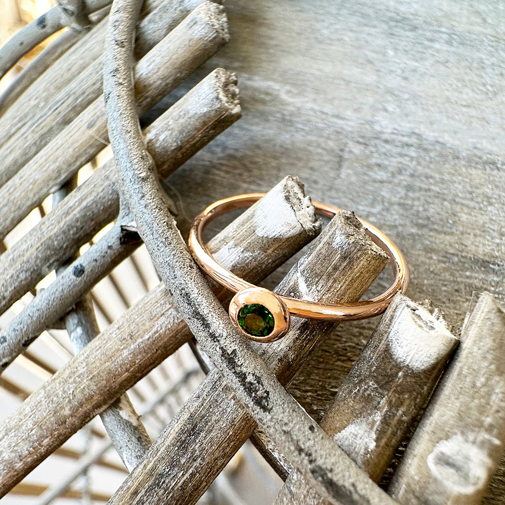 Rose Gold Bezel Set Green Tourmaline Stacking Ring