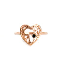 Rose Gold Filigree Heart Africa Ring with Solitaire Black Diamond Detail