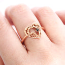 Rose Gold Filigree Heart Africa Ring with Solitaire Black Diamond Detail