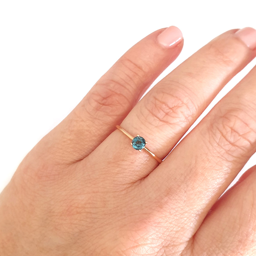 Rose Gold Raised Four Claw London Blue Topaz Stacking Ring
