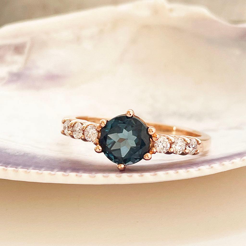 London Blue Topaz and Diamond Rose Gold Ring