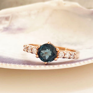 London Blue Topaz and Diamond Rose Gold Ring