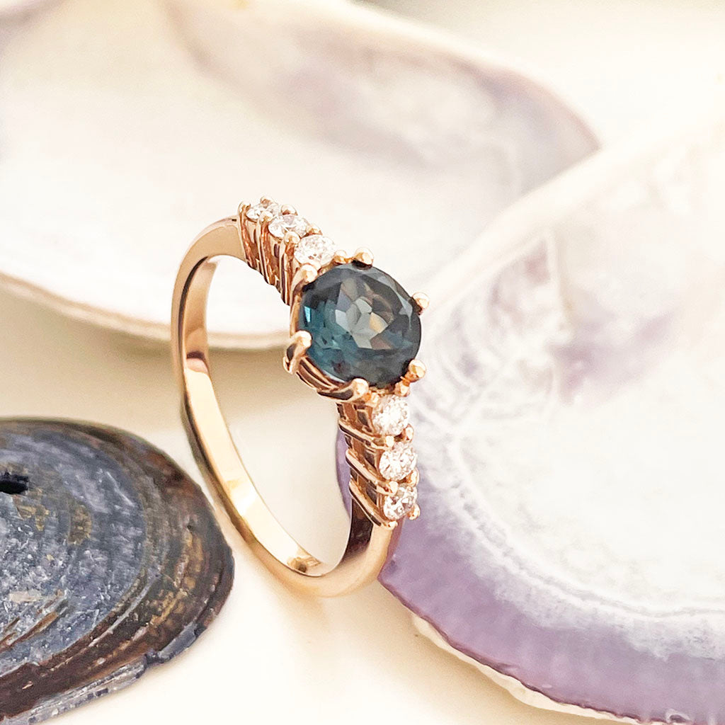 London Blue Topaz and Diamond Rose Gold Ring