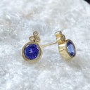 Tanzanite and Diamond Stud Yellow gold earrings
