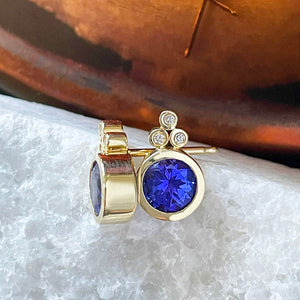 Tanzanite and Diamond Stud Yellow gold earrings
