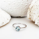 Round Cut Aquamarine and White Gold Ring
