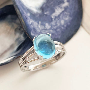 Blue Topaz Cabochon White Gold Ring