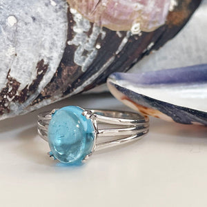 Blue Topaz Cabochon White Gold Ring