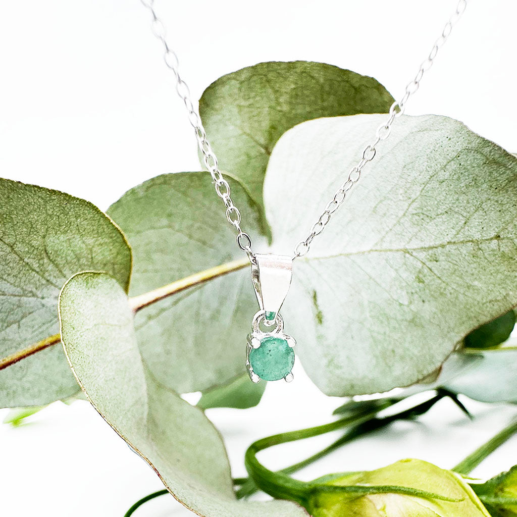 Round Cut Emerald Silver Pendant