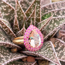 Show Stopping Morganite and Double Pink Sapphire Halo Ring