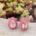 Show Stopping Morganite and Double Pink Sapphire Halo Stud Earrings