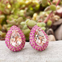 Show Stopping Morganite and Double Pink Sapphire Halo Stud Earrings