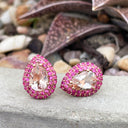 Show Stopping Morganite and Double Pink Sapphire Halo Stud Earrings