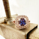 Show Stopping Square Diamond Halo Cushion Cut Tanzanite Rose Gold Ring