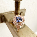 Show Stopping Square Diamond Halo Cushion Cut Tanzanite Rose Gold Ring
