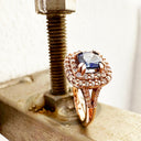 Show Stopping Square Diamond Halo Cushion Cut Tanzanite Rose Gold Ring
