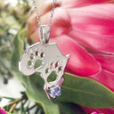Silver Africa Map Paw Tanzanite pendant