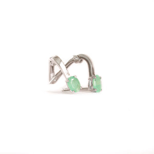 Silver Cabochon Emerald Huggie Earrings
