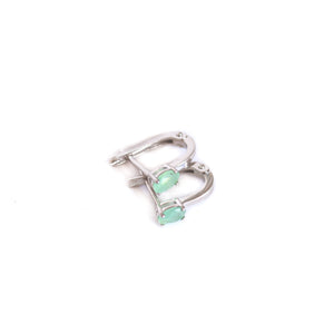 Silver Cabochon Emerald Huggie Earrings