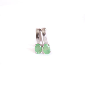 Silver Cabochon Emerald Huggie Earrings