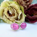 Silver Cabochon Oval Cut Ruby Earrings