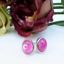 Silver Cabochon Oval Cut Ruby Earrings