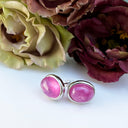 Silver Cabochon Oval Cut Ruby Earrings