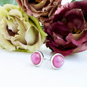 Silver Cabochon Round Cut Ruby Earrings