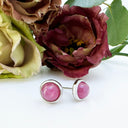 Silver Cabochon Round Cut Ruby Earrings
