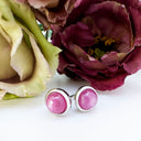 Silver Cabochon Round Cut Ruby Earrings