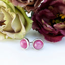 Silver Cabochon Round Cut Ruby Earrings