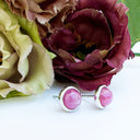 Silver Cabochon Round Cut Ruby Earrings