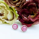 Silver Cabochon Round Cut Ruby Earrings