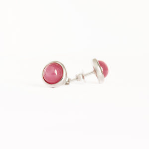 Silver Cabochon Round Cut Ruby Earrings