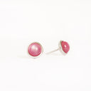 Silver Cabochon Round Cut Ruby Earrings