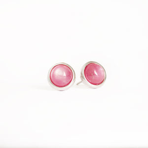 Silver Cabochon Round Cut Ruby Earrings