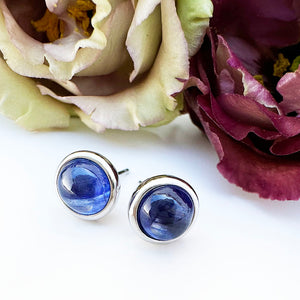 Silver Cabochon Round Cut Sapphire Earrings